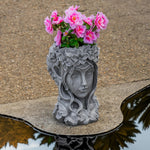 Woodside 2 Pack Goddess Head Planters – Stone Effect Decorative Face Plant Pots for Home, Patio & Garden
