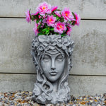 Woodside 2 Pack Goddess Head Planters – Stone Effect Decorative Face Plant Pots for Home, Patio & Garden