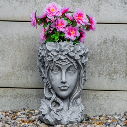 Woodside 2 Pack Goddess Head Planters – Stone Effect Decorative Face Plant Pots for Home, Patio & Garden