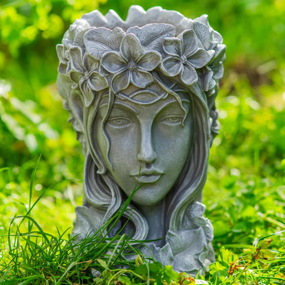 Woodside 2 Pack Goddess Head Planters – Stone Effect Decorative Face Plant Pots for Home, Patio & Garden
