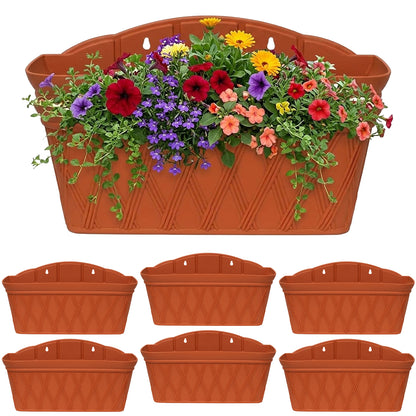 Woodside 6 Pack Hanging Rectangle Wall & Fence Planters – Plastic Indoor and Outdoor Flower Containers