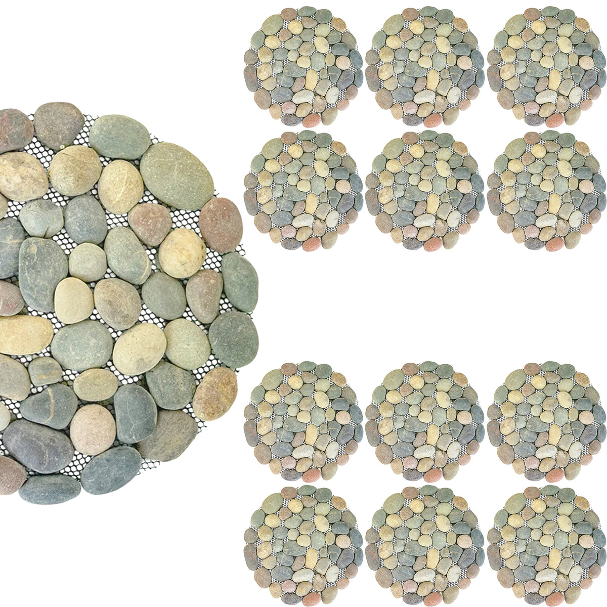 Woodside 12 Pack 33cm Round Garden Pathway Stepping Stones – Decorative Natural Pebble Design