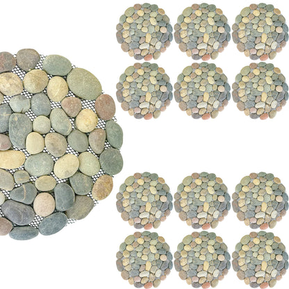 Woodside 12 Pack 33cm Round Garden Pathway Stepping Stones – Decorative Natural Pebble Design