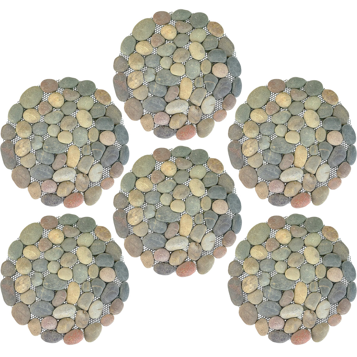 Woodside 6 Pack 33cm Round Garden Pathway Stepping Stones – Decorative Natural Pebble Design