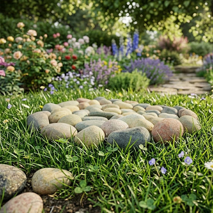 Woodside 6 Pack 33cm Round Garden Pathway Stepping Stones – Decorative Natural Pebble Design