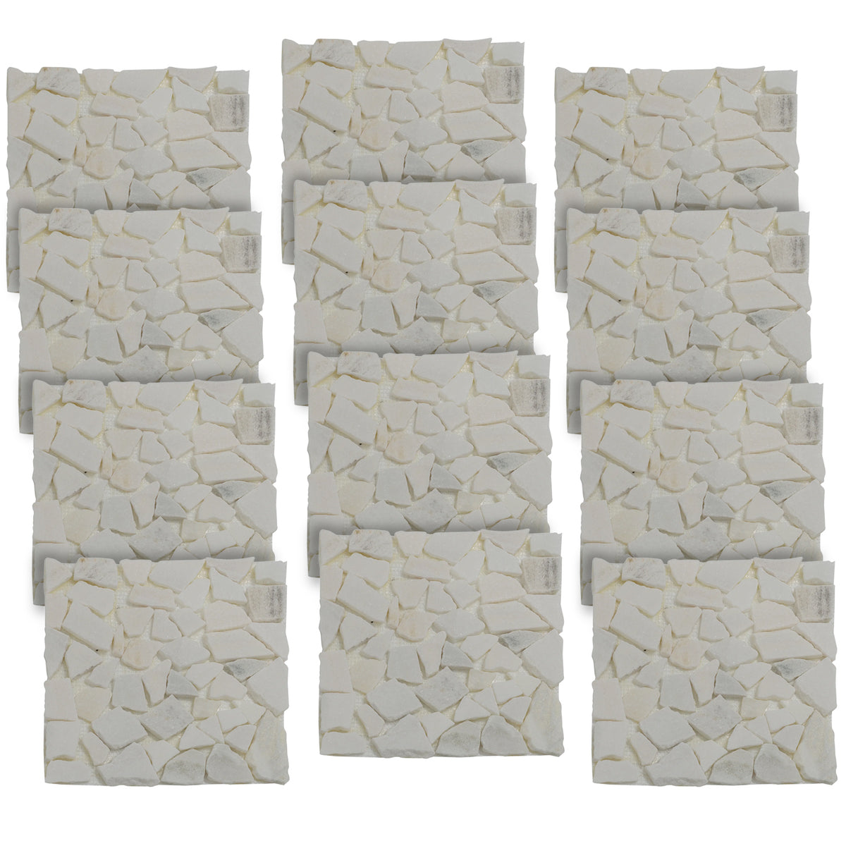 Woodside 12 Pack 33cm Square Garden Pathway Stepping Stones – White & Grey Marble Design