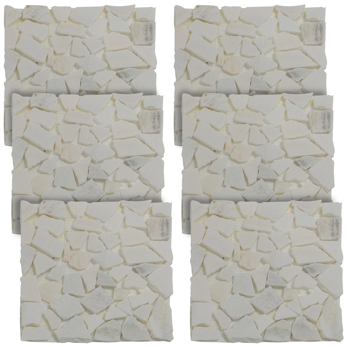 Woodside 6 Pack 33cm Square Garden Pathway Stepping Stones – White & Grey Marble Design