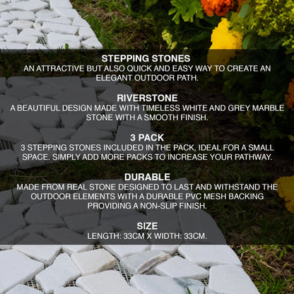 Woodside 6 Pack 33cm Square Garden Pathway Stepping Stones – White & Grey Marble Design