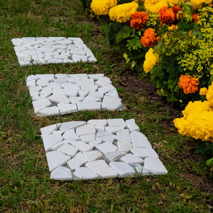 Woodside 6 Pack 33cm Square Garden Pathway Stepping Stones – White & Grey Marble Design