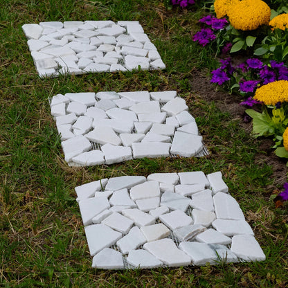 Woodside 12 Pack 33cm Square Garden Pathway Stepping Stones – White & Grey Marble Design