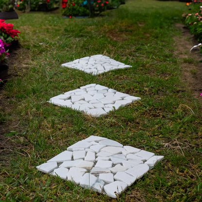 Woodside 6 Pack 33cm Square Garden Pathway Stepping Stones – White & Grey Marble Design