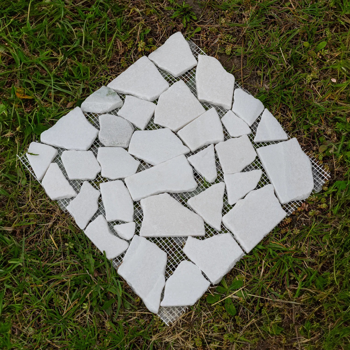 Woodside 12 Pack 33cm Square Garden Pathway Stepping Stones – White & Grey Marble Design