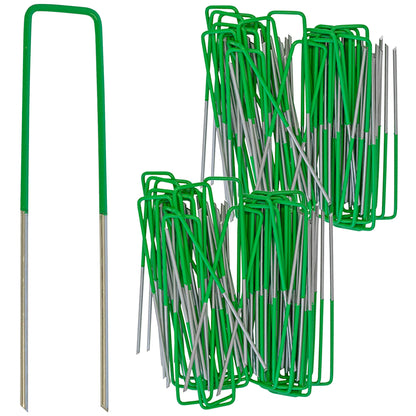 Woodside 100 Pack Half Green Heavy Duty U-Pins – Galvanised Steel Fixings for Artificial Grass, Turf & Weed Membrane