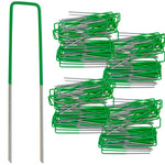 Woodside 200 Pack Half Green Heavy Duty U-Pins – Galvanised Steel Fixings for Artificial Grass, Turf & Weed Membrane