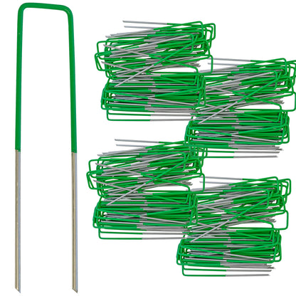 Woodside 200 Pack Half Green Heavy Duty U-Pins – Galvanised Steel Fixings for Artificial Grass, Turf & Weed Membrane