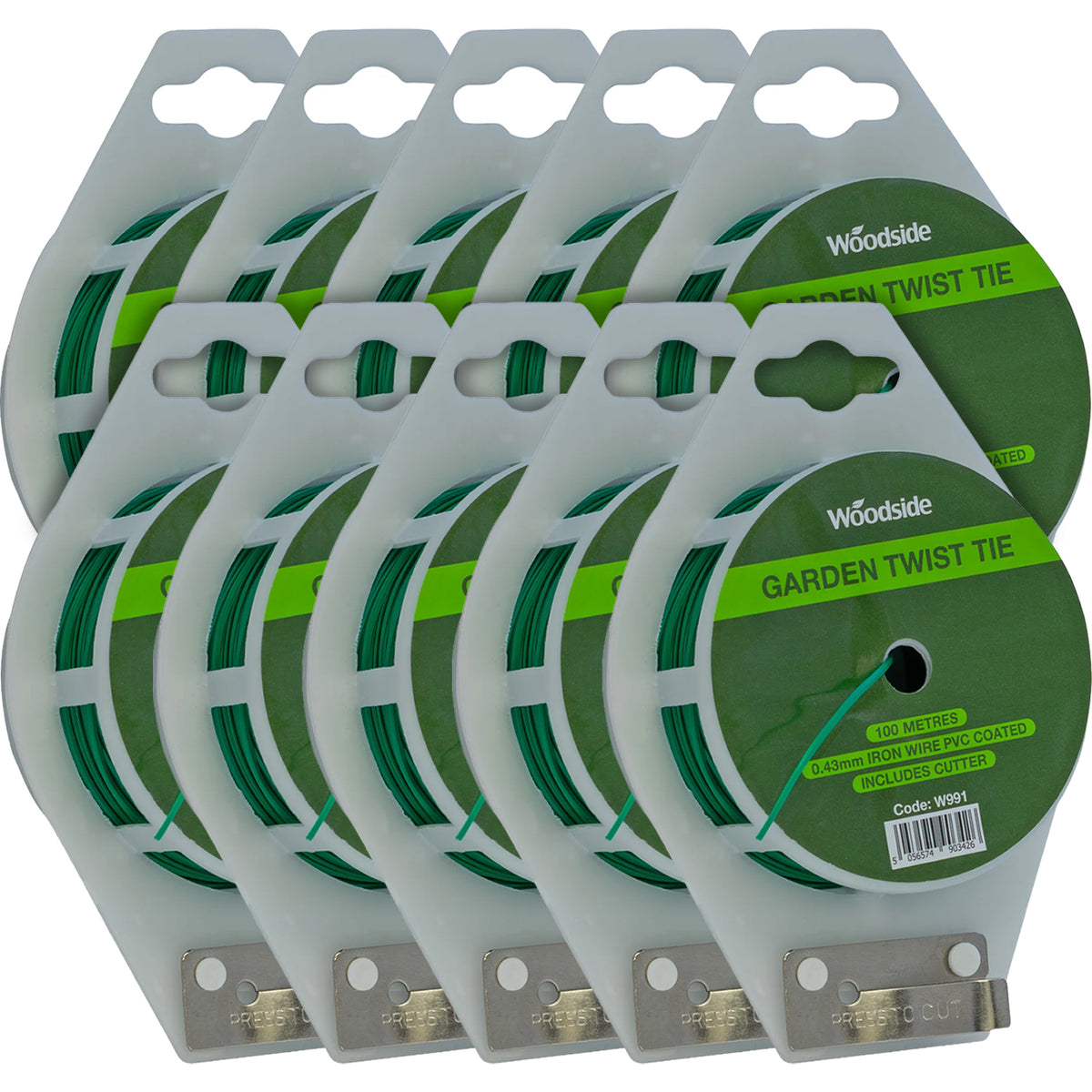 Woodside 1000m PVC Coated Garden Twist Tie with Cutter – Green Wire for Plant Support, Gardening & Crafts
