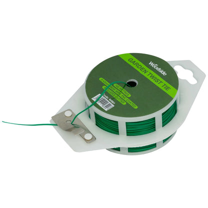 Woodside 400m PVC Coated Garden Twist Tie with Cutter – Green Wire for Plant Support, Gardening & Crafts