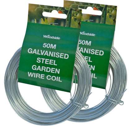 Woodside Galvanised Steel Garden Wire 2 Pack – 1.2mm x 50m Each, 100m Total for Gardening, Plant Ties, Fencing & DIY