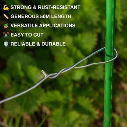 Woodside Galvanised Steel Garden Wire 2 Pack – 1.2mm x 50m Each, 100m Total for Gardening, Plant Ties, Fencing & DIY