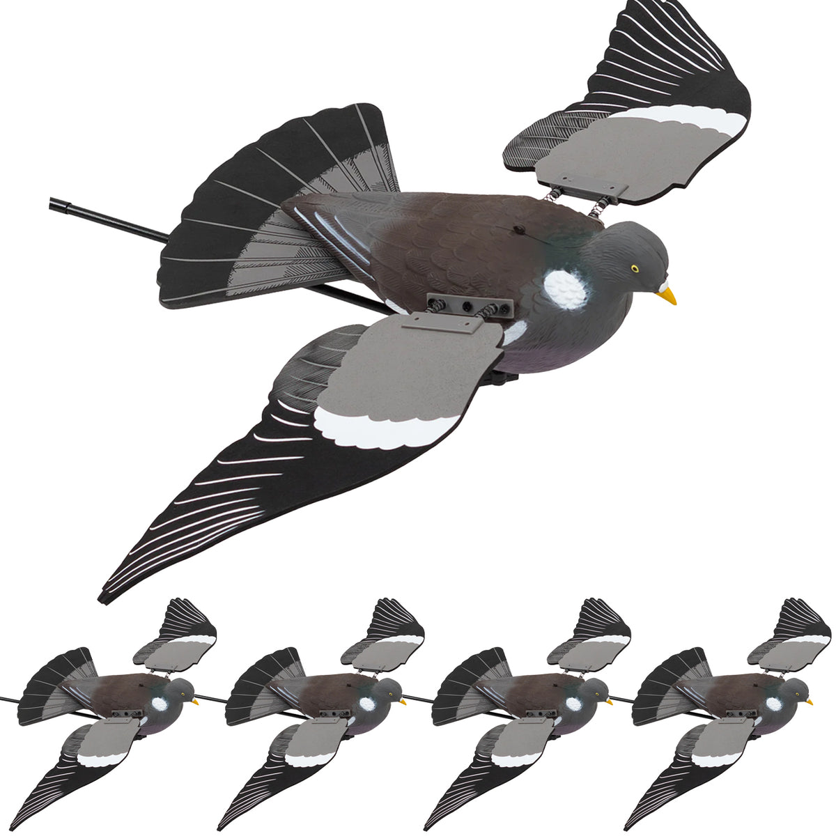 Nitehawk 4 x Full Body Painted Flying Pigeon Decoys – Moving Wings, Fibreglass Poles & Stakes for Hunting