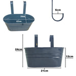 Woodside Metal Hanging Basket Flower Pots 8 Pack – Green Powder-Coated Steel Balcony Rail Planters with Removable Drainage Plugs