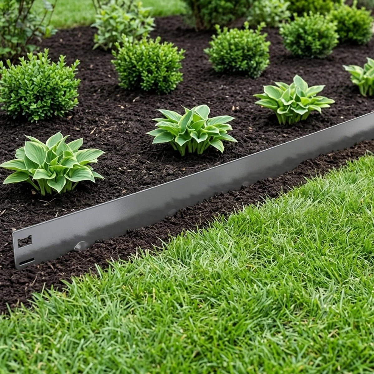 Woodside 10m Grey Lawn Border Edging Set – 10 x 1m Flexible Powder-Coated Steel Panels with Spikes for Garden Borders