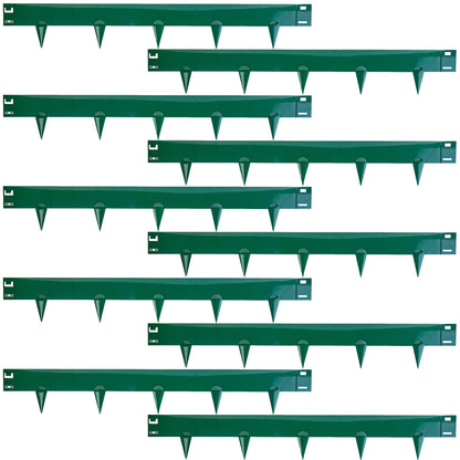 Woodside 10m Green Lawn Border Edging Set – 10 x 1m Flexible Powder-Coated Steel Panels with Spikes for Flower Beds and Paths