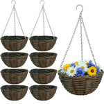 Woodside 8 Pack Wicker Hanging Baskets with Plastic Liners – 30cm Garden Flower Planters with Metal Chains and Hooks