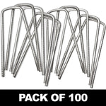 Woodside 100 Pack 6mm Heavy Duty Galvanised Rebar U-Pins – Strong Garden Fixing Pegs for Artificial Grass, Turf and Weed Membrane