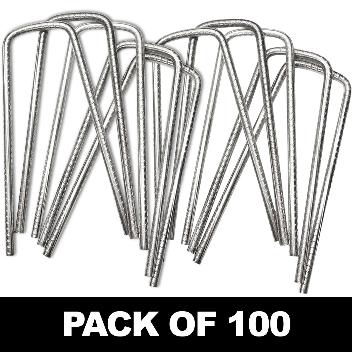 Woodside 100 Pack 6mm Heavy Duty Galvanised Rebar U-Pins – Strong Garden Fixing Pegs for Artificial Grass, Turf and Weed Membrane
