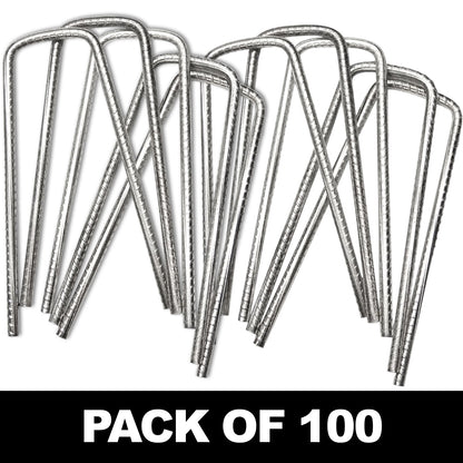 Woodside 100 Pack 6mm Heavy Duty Galvanised Rebar U-Pins – Strong Garden Fixing Pegs for Artificial Grass, Turf and Weed Membrane