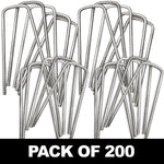 Woodside 200 Pack 6mm Heavy Duty Galvanised Rebar U-Pins – Strong Garden Fixing Pegs for Artificial Grass, Turf and Weed Membrane