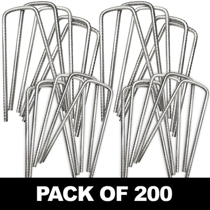 Woodside 200 Pack 6mm Heavy Duty Galvanised Rebar U-Pins – Strong Garden Fixing Pegs for Artificial Grass, Turf and Weed Membrane