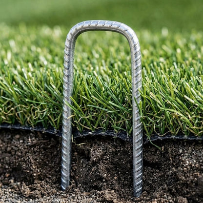 Woodside 100 Pack 6mm Heavy Duty Galvanised Rebar U-Pins – Strong Garden Fixing Pegs for Artificial Grass, Turf and Weed Membrane