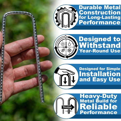 Woodside 100 Pack 6mm Heavy Duty Galvanised Rebar U-Pins – Strong Garden Fixing Pegs for Artificial Grass, Turf and Weed Membrane