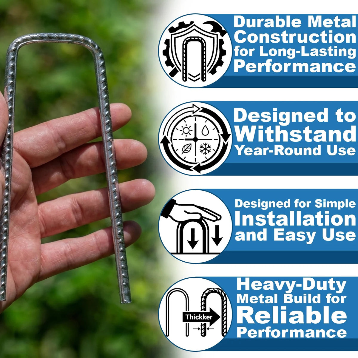 Woodside 200 Pack 6mm Heavy Duty Galvanised Rebar U-Pins – Strong Garden Fixing Pegs for Artificial Grass, Turf and Weed Membrane