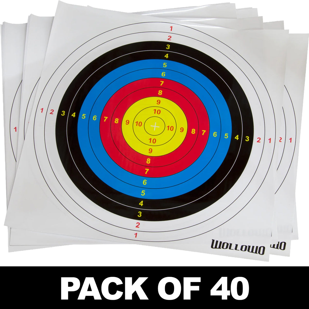 Wollowo 40 Pack Archery & Crossbow Target Faces 42x42cm – Brightly Coloured Replacement Targets with 1–10 Scoring Rings