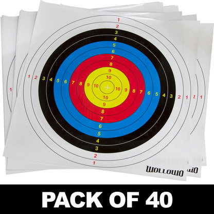 Wollowo 40 Pack Archery & Crossbow Target Faces 42x42cm – Brightly Coloured Replacement Targets with 1–10 Scoring Rings