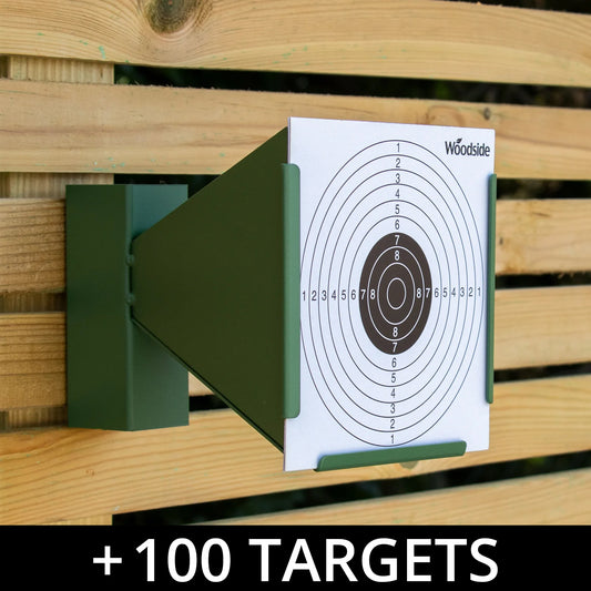 Woodside 14cm Shooting Funnel Target Holder + 100 Targets Air Rifle/Airsoft