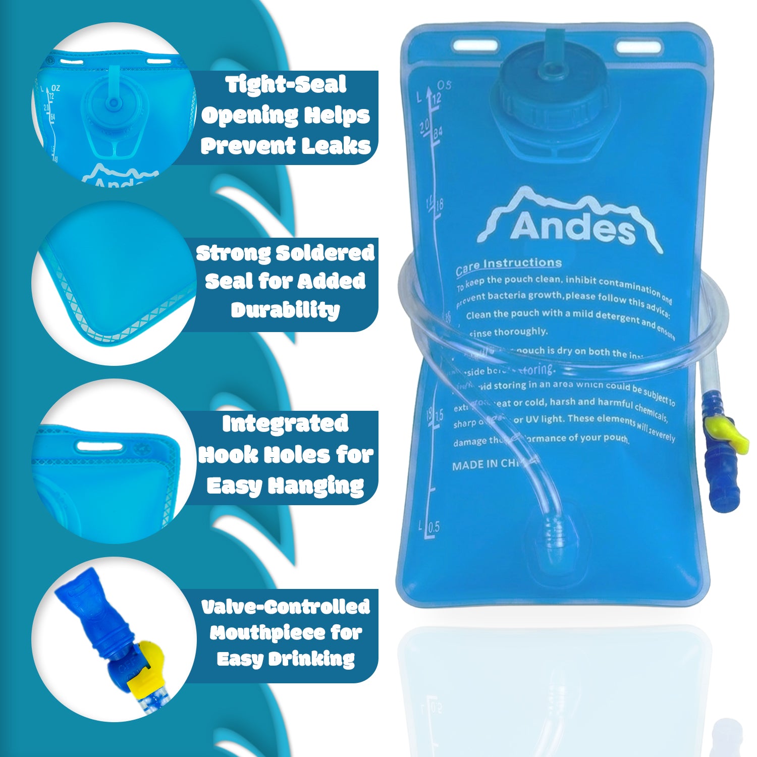 2 Litre Hydration Bladder/Pack Water Reservoir Pouch For Hiking/Cycling By Andes