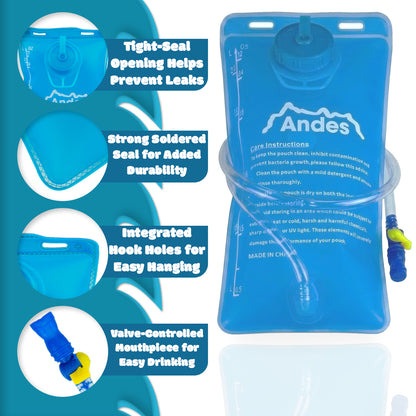 2 Litre Hydration Bladder/Pack Water Reservoir Pouch For Hiking/Cycling By Andes