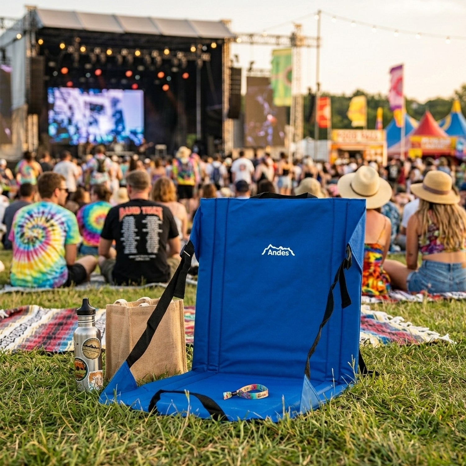 Andes Blue Folding Beach Chair Outdoor Garden Portable Stadium Seat