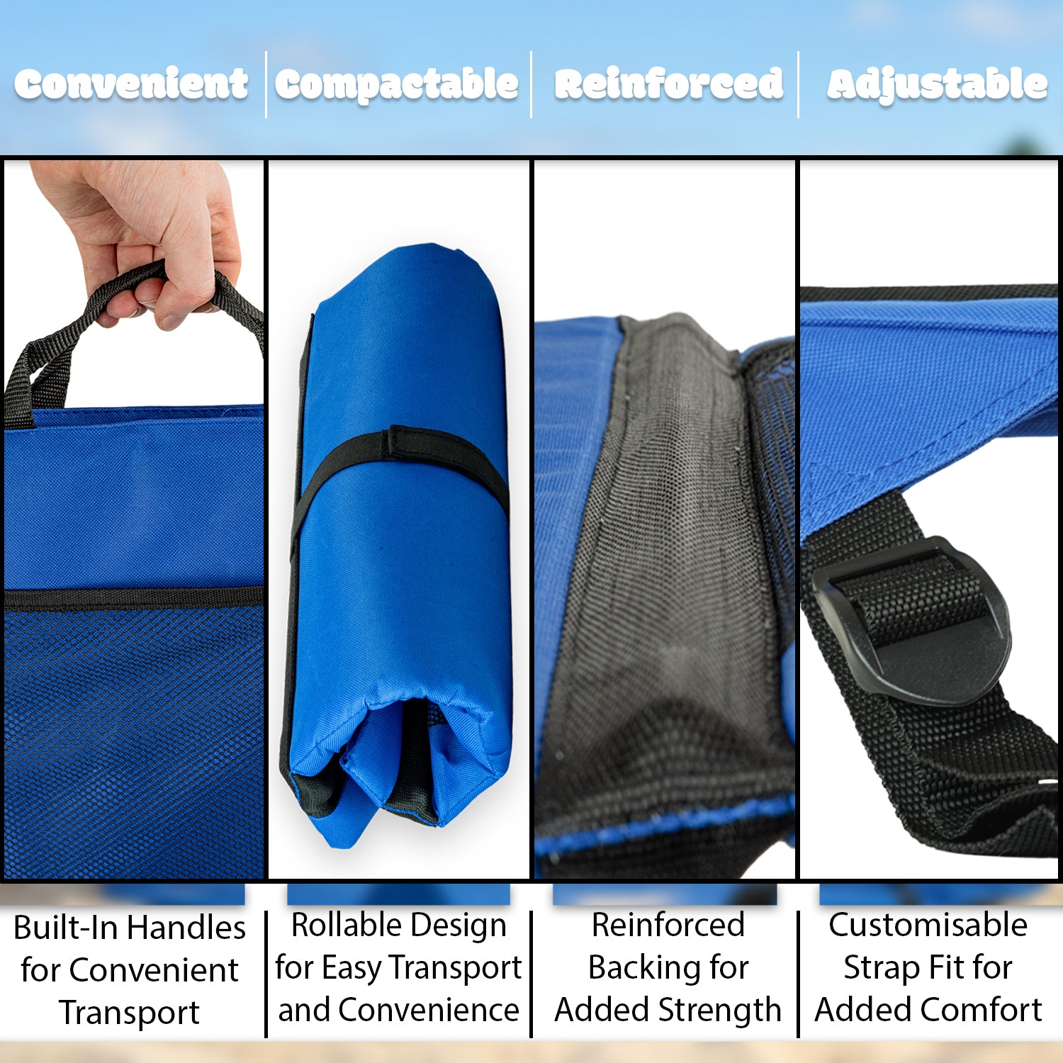 Andes Blue Folding Beach Chair Outdoor Garden Portable Stadium Seat