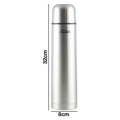 Andes 1L Stainless Steel Insulated Vacuum Travel Tea/Coffee Thermos Flask Bottle