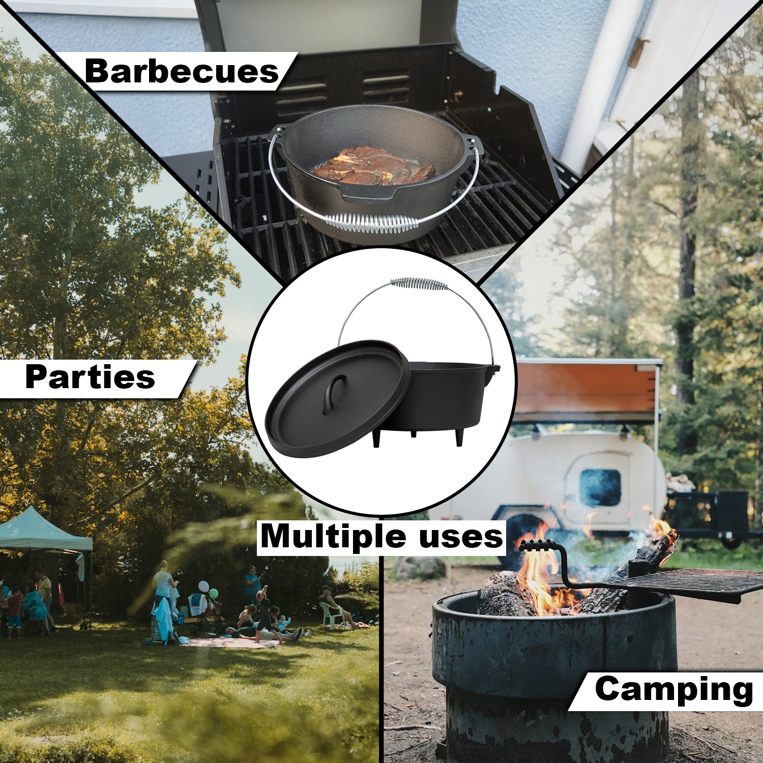 Andes Camping Cast Iron Dutch Oven & Tripod