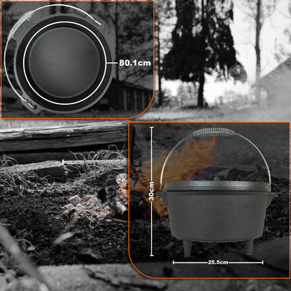Andes Camping Cast Iron Dutch Oven & Tripod