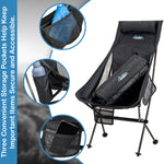 Andes Ultra Lightweight Folding High Back Camping Chairs 2 Pack | Outdoor Chairs with Drinks Holders & Carry Bags