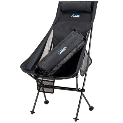 Andes Ultra Lightweight Folding High Back Camping Chairs 2 Pack | Outdoor Chairs with Drinks Holders & Carry Bags