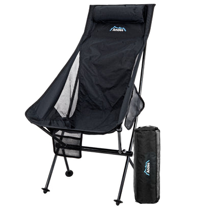 Andes Ultra Lightweight Folding High Back Camping Chair | Portable Aluminium Camping Chair with Carry Bag, Storage Pockets & Drinks Holder | Outdoor Chair for Camping, Fishing, Festivals & Hiking
