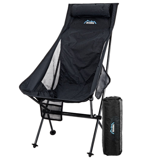 Andes Ultra Lightweight Folding High Back Camping Chair | Portable Aluminium Camping Chair with Carry Bag, Storage Pockets & Drinks Holder | Outdoor Chair for Camping, Fishing, Festivals & Hiking